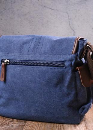Цікава горизонтальна чоловіча сумка з текстилю 21250 vintage синя8 фото