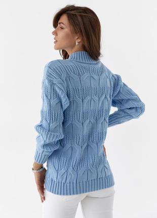 Вязаный однотонный свитер воротник стойка универсальный размер 44-52 голубой2 фото