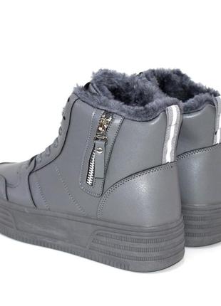 🔴 жіночі сірі зимові черевики з еко шкіри6 фото