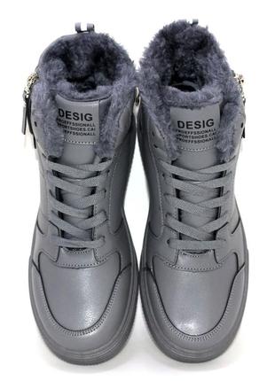 🔴 жіночі сірі зимові черевики з еко шкіри4 фото