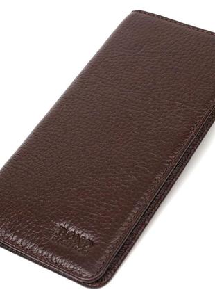 Вертикальный узкий мужской бумажник из натуральной зернистой кожи bond 22052 коричневый