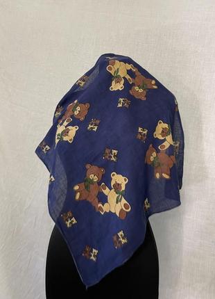 Платок шарф принт мишек медвежата темно синий2 фото