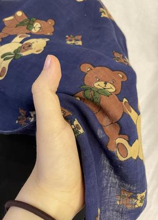 Платок шарф принт мишек медвежата темно синий3 фото