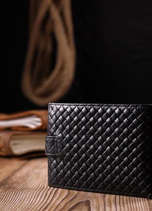 Плетенный мужской кошелек из натуральной кожи karya 21200 черный7 фото