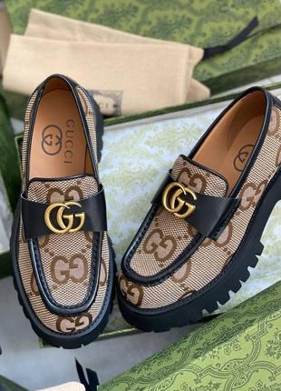 Лофери gucci текстильнi на тракторнiй плафтормi