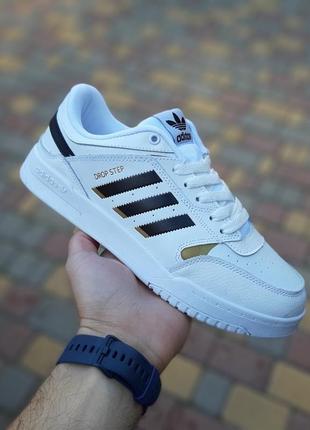 Adidas drop step белые с черным и золотым кроссовками мужские кожаные топ качество адидас кеды осенние белые4 фото