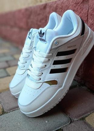 Adidas drop step білі з чорним і золотим кросівки чоловічі шкіряні топ якість адідас кеди осінні білі