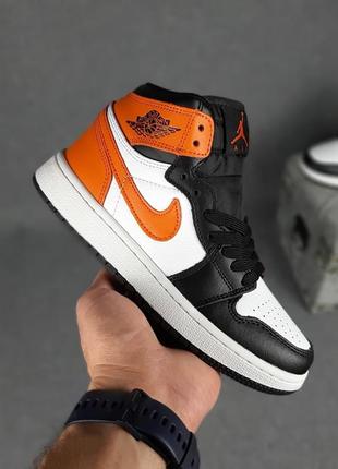 Nike air j0rdan 1 белые с черным с оранжевым кроссовками женские кожаные топ качество найк джордан высокие осенние