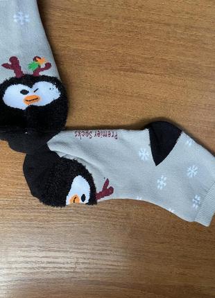 Нові теплі шкарпетки новорічні з пінгвіном