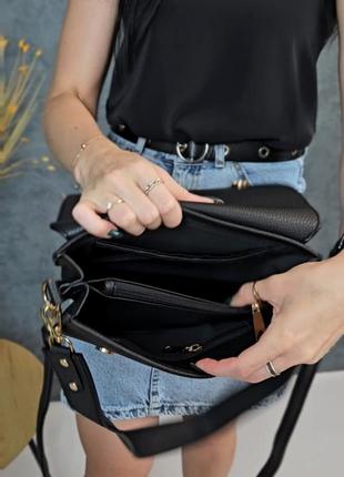 Стильная черная сумка, женская сумочка на магнитных заклепках,два отделения, экокожа,женские сумки5 фото