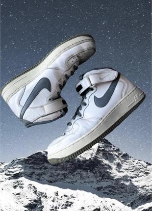 Кожаные кроссовки nike air force 1 оригинальные высокие белые1 фото