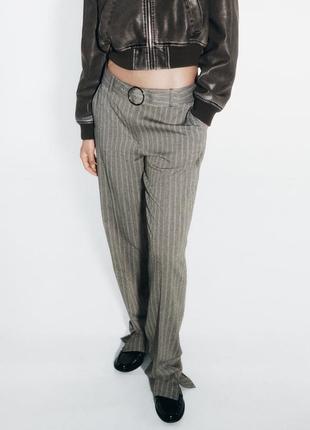Прямі штани плетена текстура сірі zara new