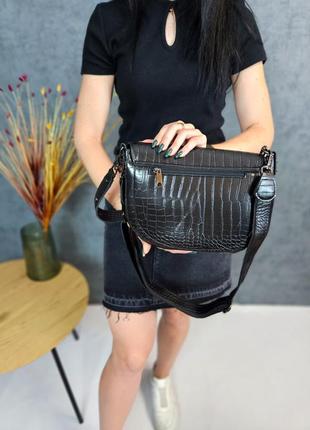 Стильная черная сумка, сумочка женская,кожа-рептилия, экокожа,женские сумки8 фото