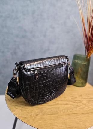 Стильная черная сумка, сумочка женская,кожа-рептилия, экокожа,женские сумки2 фото