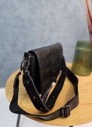Стильная черная сумка, сумочка женская,кожа-рептилия, экокожа,женские сумки3 фото