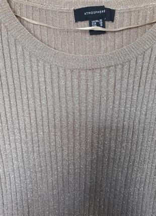 Жіночий светр бежевий водолазка рубчик стильний пуловер золотистий ошатний з люрексом atmosphere4 фото