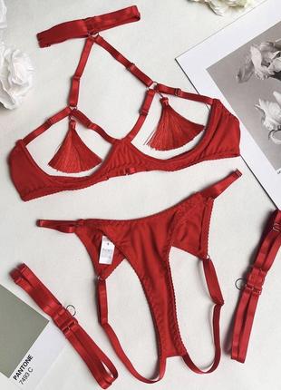 Грайливий комплект червоної білизни