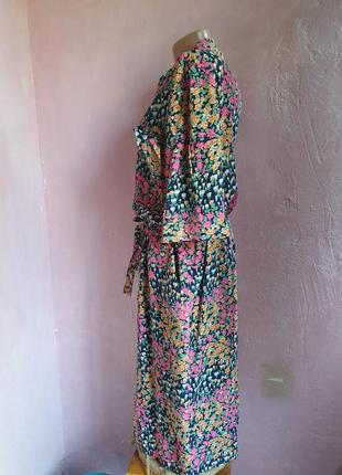 Шовкова сукня з паском та кишенями, шовкова  сукня в квітах4 фото