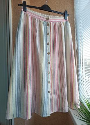 Красивая стильная летняя юбка миди в мелкую вертикальную полоску4 фото