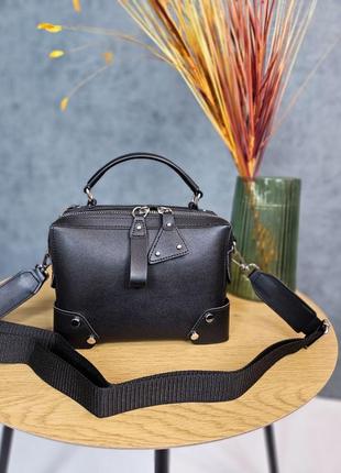 Стильна чорна сумка, сумочка жіноча,на блискавці, з двома відділами,екошкіра,жіночі сумки