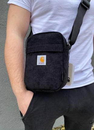 Вільветовий месенджер carhartt, барсетка кархарт чорна, сумка через плече carhartt/stussy/eastpak/nike/adidas чоловіча
