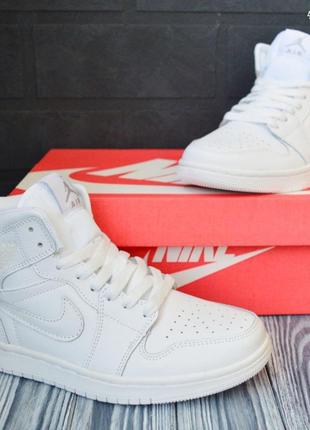Nike air jordan 1 retro кросівки жіночі шкіряні топ найк джордан високі осінні білі