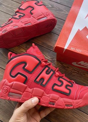 Топовые мужские кроссовки без бренда в стиле nike air more uptempo красные стильные яркие эффектные