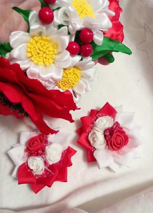 Набор украшений в красно-белых цветах, украшения в украинском стиле2 фото