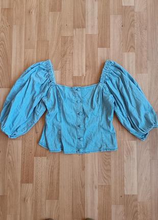 Джинсова топ блузка з рукавами фонариками1 фото