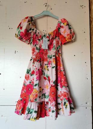 Літня бавовняна сукня квітковий принт ефект корсета красиво підкреслює талію пишний рукав3 фото