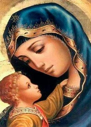 Алмазная мозаика," икона матерь божья с младенцем иисусом", 30 x 40 см. квадратные стразы