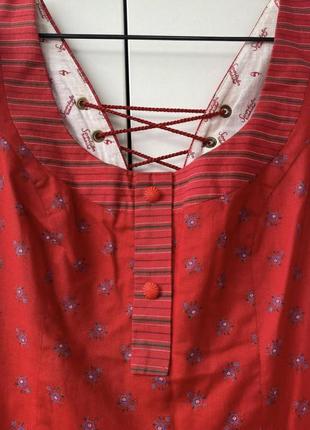 Sportalm брендова сукня плаття з пишними рукавами у вінтажному стилі вінтаж вінтажне австрійське на завʼязках червоне з натуральної тканини бавовняне2 фото