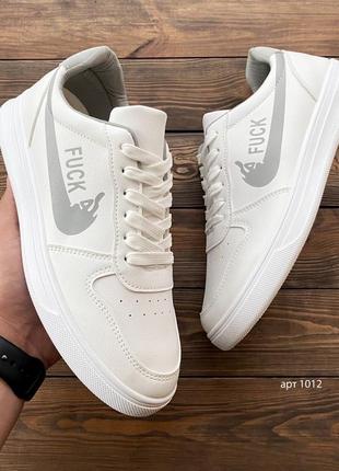 Мужские бюджетные кроссовки без бренда antisocial white &amp; grey стильные белые кеды кожаные nike3 фото