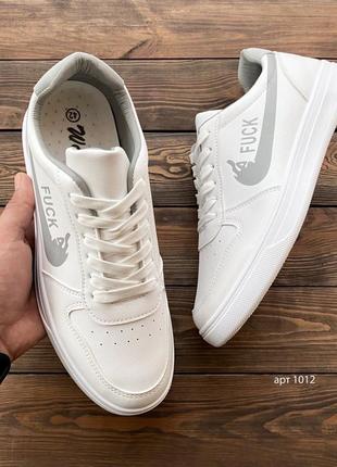 Мужские бюджетные кроссовки без бренда antisocial white &amp; grey стильные белые кеды кожаные nike2 фото