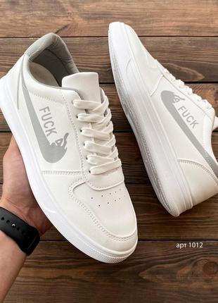 Мужские бюджетные кроссовки без бренда antisocial white &amp; grey стильные белые кеды кожаные nike5 фото