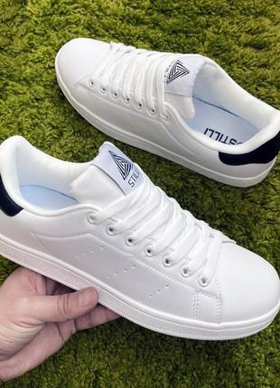 Мужские бюджетные кроссовки stilli stan smit white 2 кожаные белые кеды стильные и удобные7 фото