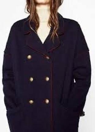 Zara курта пальто с шерстью 70% в стиле милитари5 фото