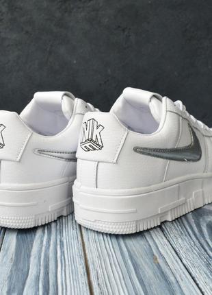 Nike air force pixel кроссовки женские кожаные топ найк форс белые с серой осенней на платформе5 фото