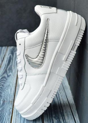 Nike air force pixel кроссовки женские кожаные топ найк форс белые с серой осенней на платформе7 фото