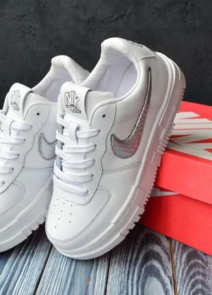 Nike air force pixel кроссовки женские кожаные топ найк форс белые с серой осенней на платформе2 фото