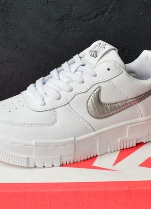 Nike air force pixel кроссовки женские кожаные топ найк форс белые с серой осенней на платформе8 фото