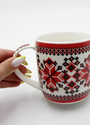 Кружка вышиванка, кружка универсальная 360 мл, чашка для кофе/чая с украинским орнаментом5 фото