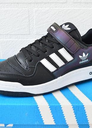 Adidas forum low кросівки чоловічі шкіряні відмінна якість чорні з перламутром осінні на липучці адідас форум