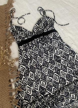 Платье летний сарафан короткий на завязках черно-белый с принтом абстракция speecklets размера l л