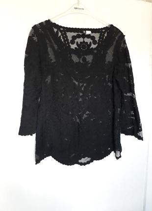Ажурная блуза черная прозрачная кружевная блузка женская нарядная h&m3 фото