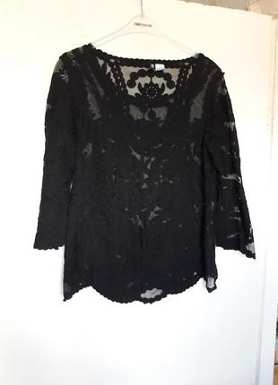 Ажурная блуза черная прозрачная кружевная блузка женская нарядная h&m4 фото