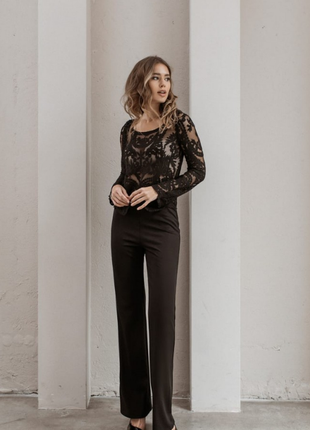 Ажурная блуза черная прозрачная кружевная блузка женская нарядная h&m7 фото