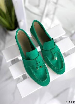 Стильные зеленые лоферы женские, мокасины весенне-осенние, демисезон, замшевые/замша-женская обувь2 фото