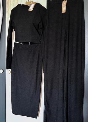 Новий осінній костюм трійка лонгслів, юбка олівець міді і брюки розмір 10 м/л зроблено в англії2 фото