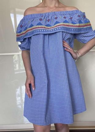 Оригинальное хлопковое платье мини "asos" в клеточку. размер uk6/eur34.3 фото